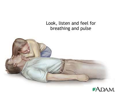 Adult CPR breathing and pulse check